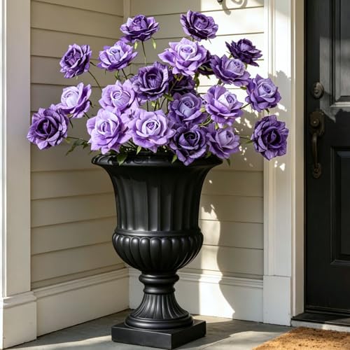 INXUGAO 6 Pcs Artificial Flowers Fake Roses for Outdoor, 28" Long Stem Silk Roses for Wedding Indoor Outside Party Decor, Realistic Faux Bouquet for Tall Vase Planter (Purple) - color: Rose-purple 6 Pcs