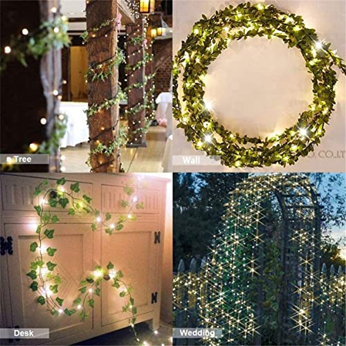 12 Pack Fake Vines for Room Decor with 100 LED String Light Artificial Ivy Garland Hanging Plants Faux Greenery Leaves Bedroom Aesthetic Decor for Home Garden Wall Wedding - size: 12pcs Ivy with 100 LED