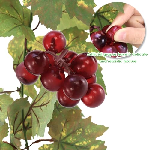 Artificial Grape Vine Leaf Garland Plant with 5 Strings Grapes, 6.5ft Artificial Fake Grape Vines Fake Greenery for Wedding Party Home Indoor Outdoors Decoration - color: Summer Grape Leaf-1pc