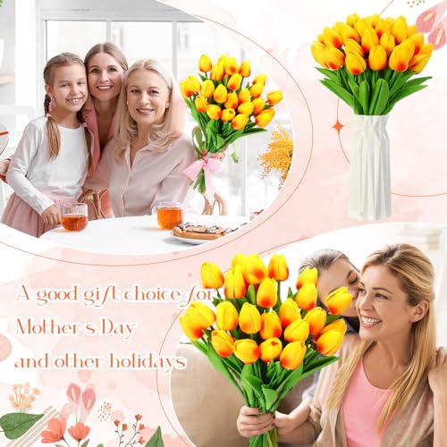 Lyrow 30 Pcs Tulips Artificial Bouquet Flowers Faux Tulips for Home Kitchen Wedding Decorations,Gift Idea for Easter Decor Mother's Day Birthdays(Gold Yellow) - color: Gold Yellow