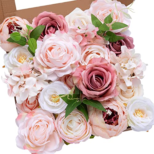 Serwalin Artificial Flowers Pink Peonies Silk Flowers Fake Flowers with Stems Dusty Roses for Wedding Bouquets Centerpieces Cake Decor Baby Shower Decoration - color: A Blush Pink Peony, size: 1 Box