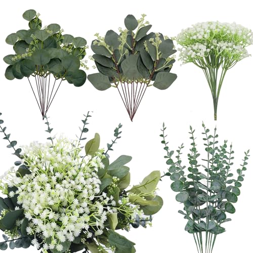 50 Pcs Mixed Artificial Eucalyptus Stems Bulk Babys Breath Fake Flowers Artificial Greenery for Home Decoration, Crafts, Wedding Arrangement - size: 50 Pcs