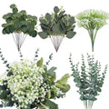100 Pcs Mixed Artificial Eucalyptus Stems Bulk with Baby's Breath Fake Flowers Artificial Greenery for Home Decoration, Crafts, Wedding Arrangement - size: 100 Pcs