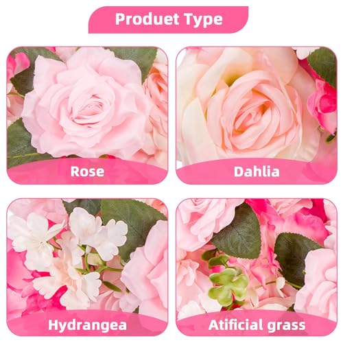 6Pcs Garland Artificial Flowers, Realistic Flower Vines for Wedding Arch Decor, Faux Silk Floral Runner Silk Hanging Flower Vines for Home Garden Outdoor Wedding Arch Party Ceremony - color: Rose Red + Pink