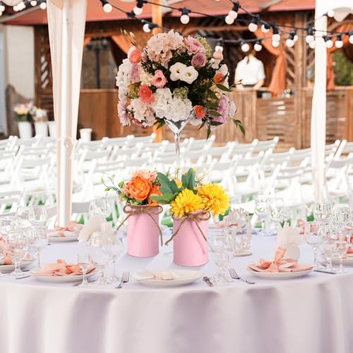 Rustic Vase for Table Centerpieces 4.33 Inch Small Petite Flower Vase with Twine Bow Vintage Farmhouse Decor for Wedding Reception Dining, Home Galvanized Metal Buckets(Pink,12 Pcs) - color: Pink