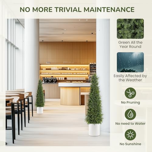 GarveeHome Artificial Cedar Topiary Tree for Christmas Outdoor, 48 in Tall Faux Cedar Trees, Potted Fake Cypress Plant, Artificial Plants Indoor Outdoor for Front Porch Decor, Set of 2 - size: 4ft
