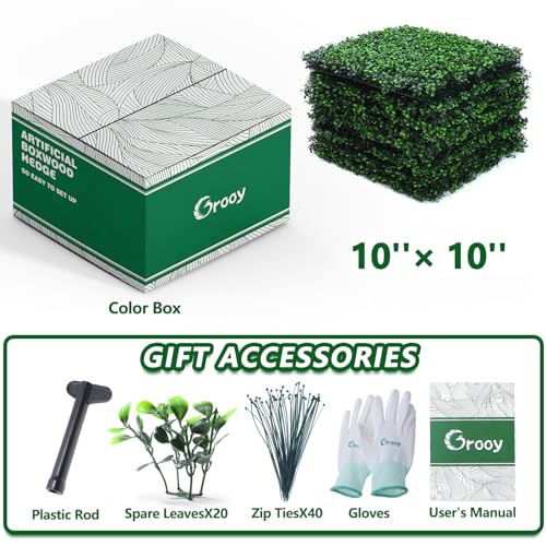 Grooy 16PCS Grass Wall, Artificial Boxwood Panels, Privacy Hedge Fence Screen with UV Protection, Greenery Backdrop for Indoor Home Wedding Decor and Outdoor Garden Backyard