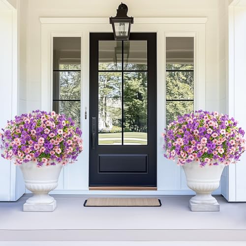 Yastouay 12 Bundles Artificial Flowers for Outdoors, UV Resistant Artificial Outdoor Flowers No Fade Fake Outdoor Flowers Plants for Garden Porch Window Box Farmhouse Pot Planters Decor (Fuchsia+Pink) - color: Fuchsia+pink, size: 12 Bundles