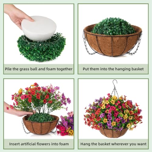Artificial Flowers Hanging Basket for Outdoor Decoration UV Resistant Silk Flowers with Eucalyptus Leaves Faux Green Plant for Spring Summer Garden Porch Patio Balcony Yard Decor - color: Multi Color