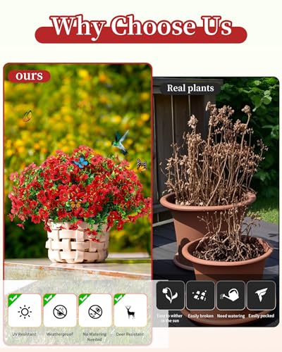Artificial Flowers for Outdoor Decor, 16 Pack UV-Resistant Fake Red Silk Daisy Flowers, Perfect for Spring & Summer Decorating – Front Porch, Patio, Window Boxes, and Potted Plants - color: Red