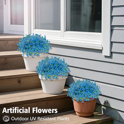 12 Bundles Artificial Flowers for Outdoor Fake Plastic Flowers Faux Plants for Decoration Hanging Planters Indoor Outside Garden Porch (Blue) - color: Blue-12 Bundles