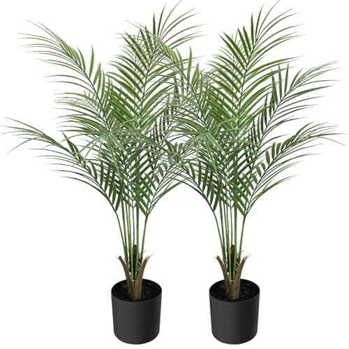 Artificial Palm Plant 3FT Fake Palm Tree with 9 Trunks Perfect 36inch Faux Tropical Palm Plants in Pot for Indoor Outdoor House Home Office Garden Modern Decor Housewarming Gift (2 Pack) - size: 3FT