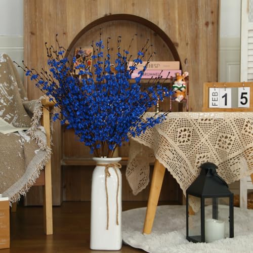 5Pcs Jasmine Blue Flowers Artificial, 29.5"/75cm Long Stem Patriotic Flower with Mini Berry Bouquet for Graduation Party DIY Floral Art Arrangements Home Entrance Decor - color: Blue, size: 5 PCS