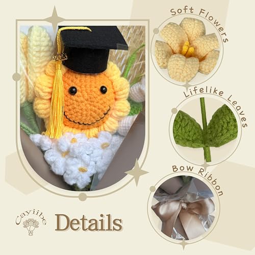 Graduation Gifts Sunflower Crochet Flowers Bouquet with Greeting Cards Handmade Knitted Artificial Flowers Home Decor - color: Flowers005
