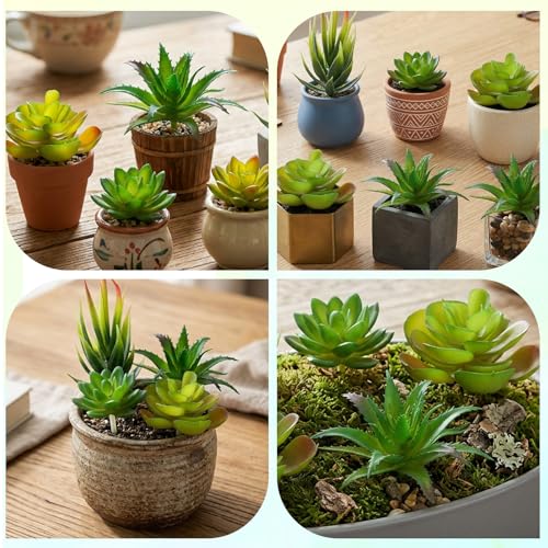 Styquenzer 6 PCS Fake Succulent Plants, Artificial Succulents Plant Mini Fake Succulents Plant Green Succulent Plants for DIY Crafting Home Floral Wall Office Decoration (Excluding Pots)