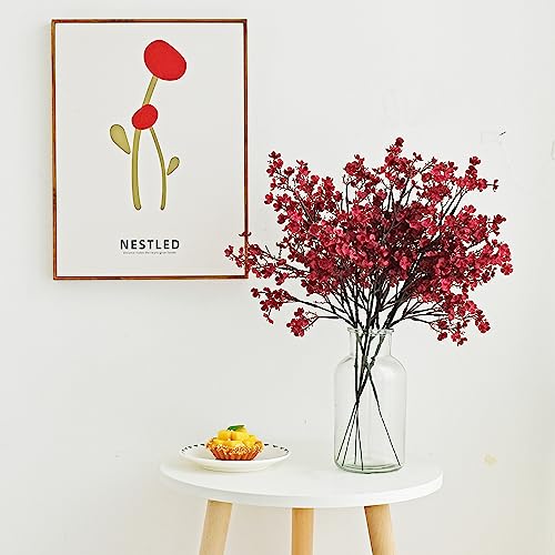 ONLY ART Burgundy Silk Baby’s Breath Flowers – 6 Bundles, 18.7" Faux Florals with Flexible Stems for New Year and Valentine's Day Elegant Home, Wedding & Event Décor - color: Burgundy
