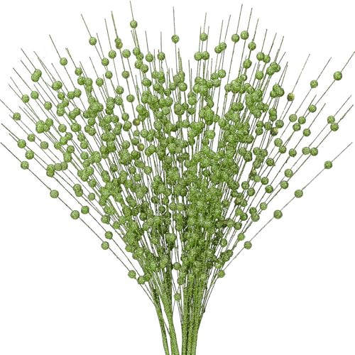 Artificial Glitter Berry Stem Ornaments, Fake Christmas Picks Decorative 17 inches Glitter Bead Sticks for Christmas Tree DIY Wreath Crafts Vase Gift Fireplace Holiday Home Decor - Green 10 Pack - color: Glitter Berries Stems Sticks - Green 10 Pcs