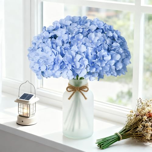 100 Pcs Faux Blue Hydrangea Artificial Flowers Bulk, Fake Silk Hydrangea Flowers Heads with Stems for Wedding Decorations Garden Party Baby Shower Porch Home Decor Table Centerpieces - color: Blue, size: 100 Pcs