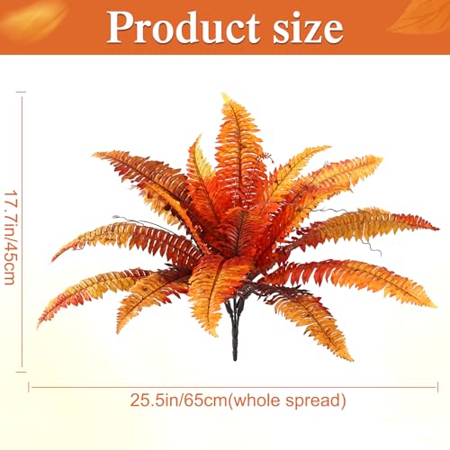 Dremisland Artificial Fall Plants Artificial Fall Ferns for Outdoors, Set of 2 Bouquets 25.5" Diam Fake Ferns Artificial Boston Fern Fake Plant Shrubs for Autumn Halloween Garden Fall Porch Decor - color: Fall-2pcs