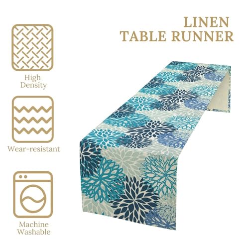Blue Floral Table Runners Boho Dahlia Chrisanthemum Flowers for Dining Room Dinner Runner Kitchen Indoor Outdoor Patio Party Decor Fabric 1 Panel W13xL36in - color: Flower-4, size: 13"W x 36"H