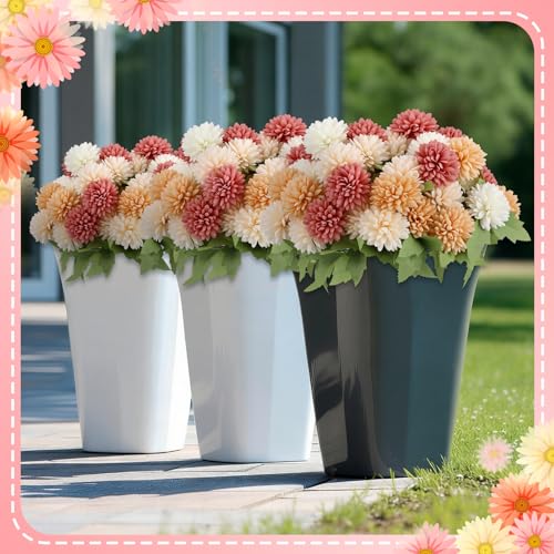 XunYee 12 Pcs Artificial Flowers for Outdoor Indoor Spring Faux Kiku Mum Fake Flowers Plants for Outside Garden Porch Window Patio Spring Chrysanthemums Bouquet for Vase Table Wedding Home Decor - color: Plain