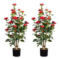 Romantic Season 2Pack Artificial Camellia Tree, 3FT, Red Faux Camellia Plant, Fake Potted Flower Tree for Modern Homes - color: Red, size: 3FT