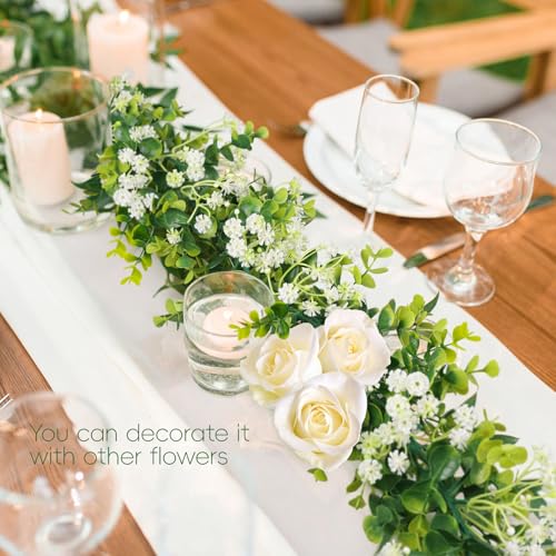 6FT Eucalyptus Garland with Flowers, 6 Pack Artificial Greenery Garland Hanging Summer Eucalyptus Garland Suitable for Table Wedding Backdrop Arch Wall Party UV Protected Indoor Outdoor Decor - size: 6 Pack