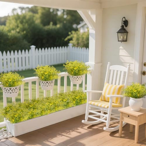RAINFLOW Artificial Flowers for Outdoors - 4PCS UV Resistant Fake Flowers for Decoration, Small Jasmine Buds Ivy for Centerpiece Front Porch Kitchen Garden Wedding Thanksgiving Decor(13.7" Yellow)