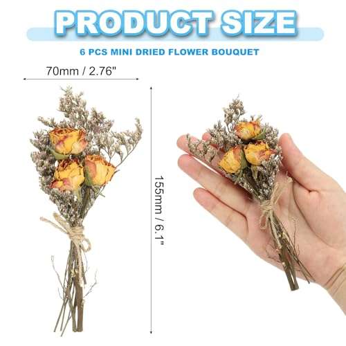 PATIKIL Mini Dried Flower Bouquet, 6 Pcs Rose Natural Wildflower with Stem Decor Baby's Breath Boho Floral Plant Flower for Crafts DIY Photo Props Gift Wedding Decor, Yellow/Red - color: Yellow/Red