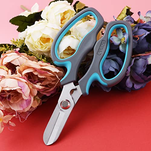 CYRUS Flower Scissors Floral Shears for Cutting Flowers,Garden Shears with Integrated Stab Remover,Florist Cutters Rose Snips,Blue - style: Blue