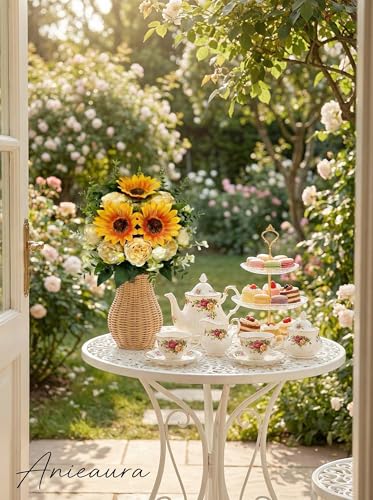Artificial Sunflower Bouquet with Peony Flowers, Silk Sunflowers Realistic Arrangement for Table Centerpieces, Faux Sunflower Decor for Wedding Home Kitchen Office Vase Decoration