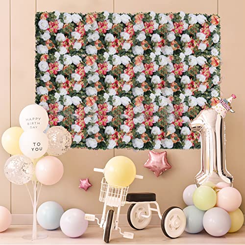 Artificial Flower Panels for Wall Decoration, 6 Pcs Fake Rose Flower Peony Eucalyptus Wall Mat Rose Wall Backdrop Flower Wall Panel for Wedding Party 24" X 16" (White)… - color: 6 Pcs White