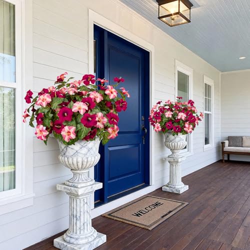 19 Inch Artificial Fake Flowers for Outdoor,4 Pcs Rose red Pink Faux Silk Petunias Spring Flowers for Outside for Indoor Porch Planter Front Door Garden Patio Window Box Home Decor - color: Rose Red Pink