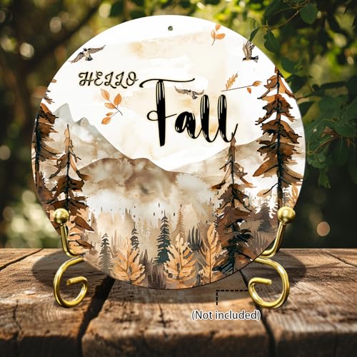 Vintage Fall Hello Round Metal Sign Fall Scenery Thanksgiving Day Sign Farmhouse Rustic Wreath Wall Decoration for Indoor Outdoor Home Porch Window Decor 12 Inch - color: Thanksgiving 5, size: 12 inches