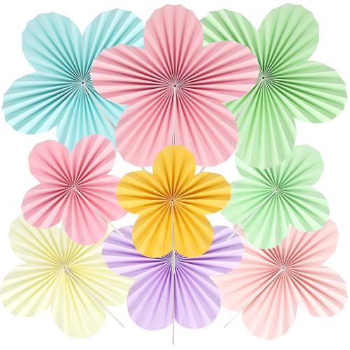 COCHIE Pastel Paper Flowers Decorations for Party Wall Classroom Birthday Wedding, 9PCS Spring Tissue Floral Fan, Back to School Flower Fans Bulletin Board Borders Decor (Light Color)