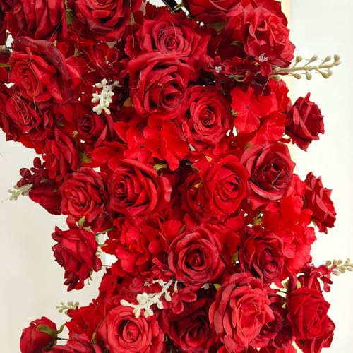 Heart-Shaped Rose Flower Arrangement - Floral Decor for Wedding Arch, Proposal, Party & Event Backdrops, Indoor Outdoor Use（Stand NOT Included） (red) - color: red
