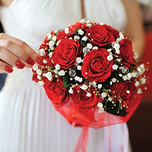 16" Artificial Silk Red Rose Bush with Gyp & Foliage 24 Flower Heads- Wedding Grave Home Decoration (1, Red) - color: Red
