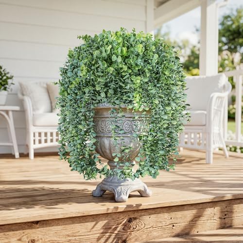 Faux Outdoor Plants Fake Hanging Plants for Outdoors Outside Decorations, 2 Pcs White Faux Eucalyptus Vines Realistic UV Resistant Artificial Greenery for Planters Porch Garden Yard Front Door Patio - color: Eucalyptus Vine-white