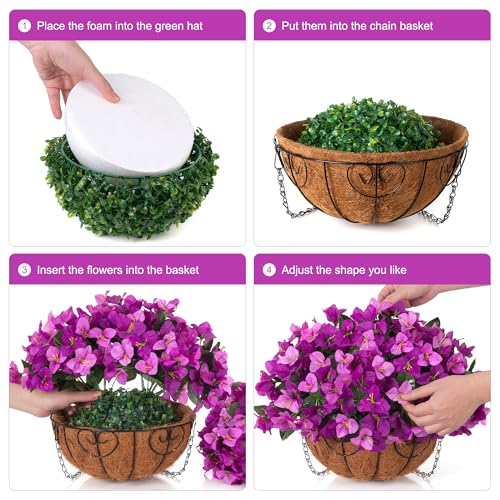 HyeFlora Artificial Hanging Flowers Plant with Basket for Outdoors, Fake Hanging Plants Silk Bougainvillea in Planter Realistic UV Resistant Faux Flower for Outside Porch Patio Garden Home Decor, Mix - color: Light Fuchsia + Fuchsia