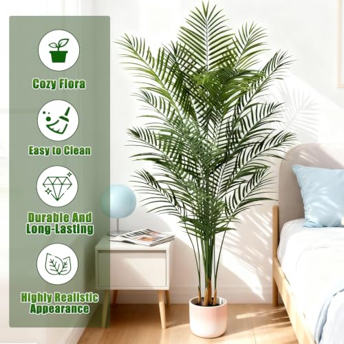 Artificial Areca Palm Plant 7Ft Fake Tropical Palm Tree Perfect Faux Dypsis Lutescens Plants in Pot for Indoor Outdoor House Home Office Garden Modern Decoration Housewarming Gift - size: 7ft
