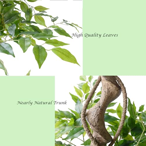6ft Artificial Ficus Tree, 72" Tall Fake Plant with Natural Curved Trunk, Faux Ficus Floor Plants for Home Living Room Office Garden Balcony Decor Indoor - color: Ficus, size: 6ft