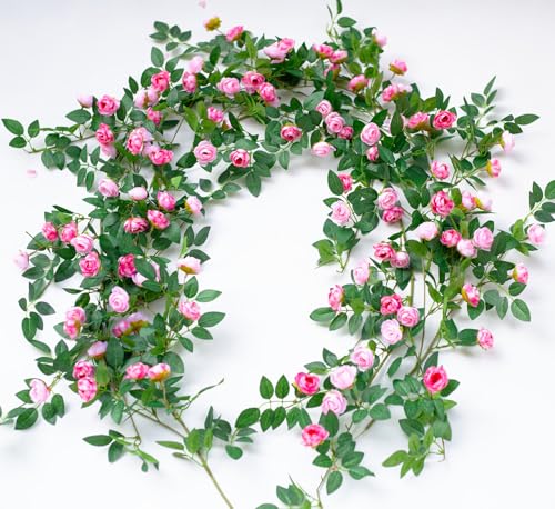 2PCS x 6FT Bendable Rose Vine Hanging Flower Garland Wildflower Floral Garland for Wall Decor Trellis Fence Home Room Decoration (Pink, 2pcs) - color: Pink, size: 2pcs