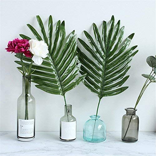 30 Pcs Faux Palm Leaves with Stems Artificial Tropical Plant Imitation Safari Leaves Hawaiian Luau Party Suppliers Decorations,Tiki,Aloha Jungle Beach Birthday Leave Table Decorations - color: 30 Stemmed Palm