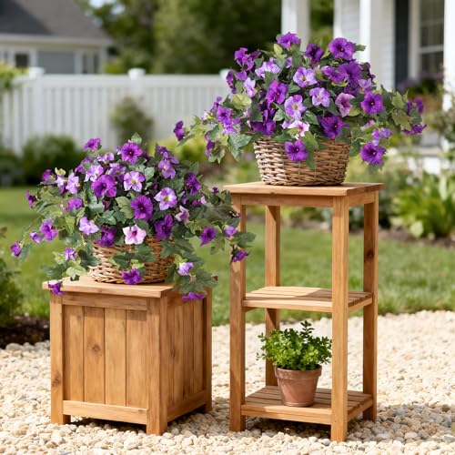 2PCS Artificial Petunia Flowers for Outdoors, Fake Flowers for Outdoor Planters UV Resistant Faux Silk Petunias for Garden Porch Yard Balcony Patio Realistic Home Kitchen Decor(Double Purple) - color: A-double Purple