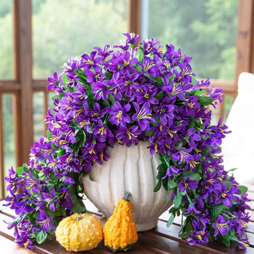 Ivydale Artificial Lily Flowers for Outdoors Fake Hanging Flower Vines for Outside Decoration, UV Resistant 2PCS Faux Plants for Patio Porch Balcony Garden Yard, Purple - color: Purple