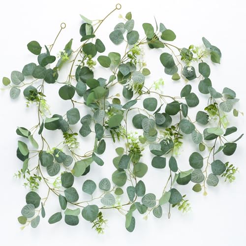 Mizii 2 Strands Artificial Vines Eucalyptus Garland 68" Fake Vine with Silk Leaves Green Garland Faux Hanging Plants Greenery Decoration for Bedroom Room Table Centerpieces Wedding Decor (Greenery) - color: Greenery