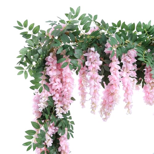 1pc/2pcs Encrypted Flower Vine Wisteria Artificial Flowers Garland,White Wisteria Hanging Flowers Flower Garland Decorations for Home Garden Outdoor Ceremony Wedding Arch Decoration (Pink, 1pc) - color: Pink, size: 71 inches