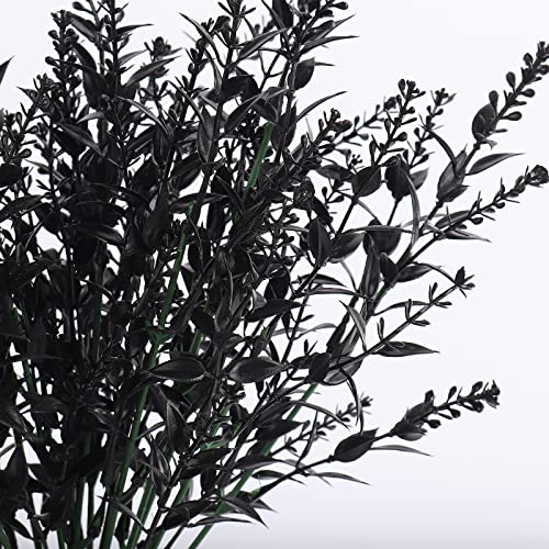 RECUTMS 20 Bundles Fake Black Decor Artificial Greenery Outdoor Flowers | Autumn Plastic Shrubs,Fake Plants,UV Resistant, Indoor/Outdoor Use, Hanging Fall Decorations,Halloween,Black Wedding - color: Black, size: 20 Bundles