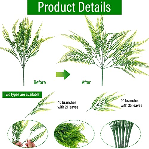 Geosar 80 Pack 17.52'' Artificial Boston Fern Plants Bushes Plastic No Fade Fake Plants Shrubs Greenery UV Resistant Faux Boston Decorating for Patio Porch Garden Window Outdoor Decor
