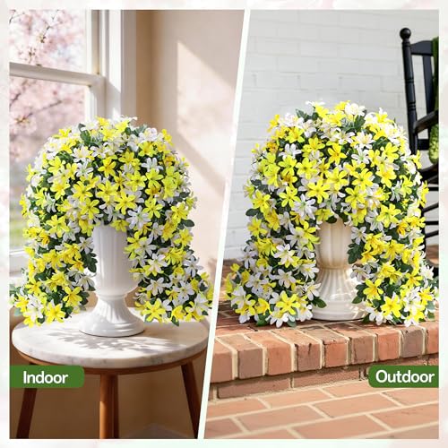 Ivydale Artificial Lily Flowers for Outdoors Fake Hanging Flower Vines for Outside Decoration, UV Resistant 2PCS Faux Plants for Patio Porch Balcony Garden Yard, White & Yellow - color: White & Yellow